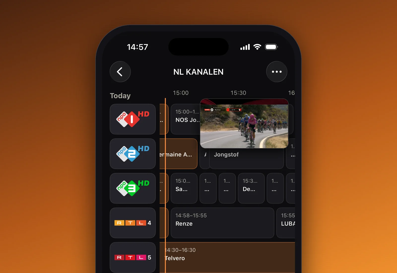 Kanalo picture in picture over the EPG guide on iPhone