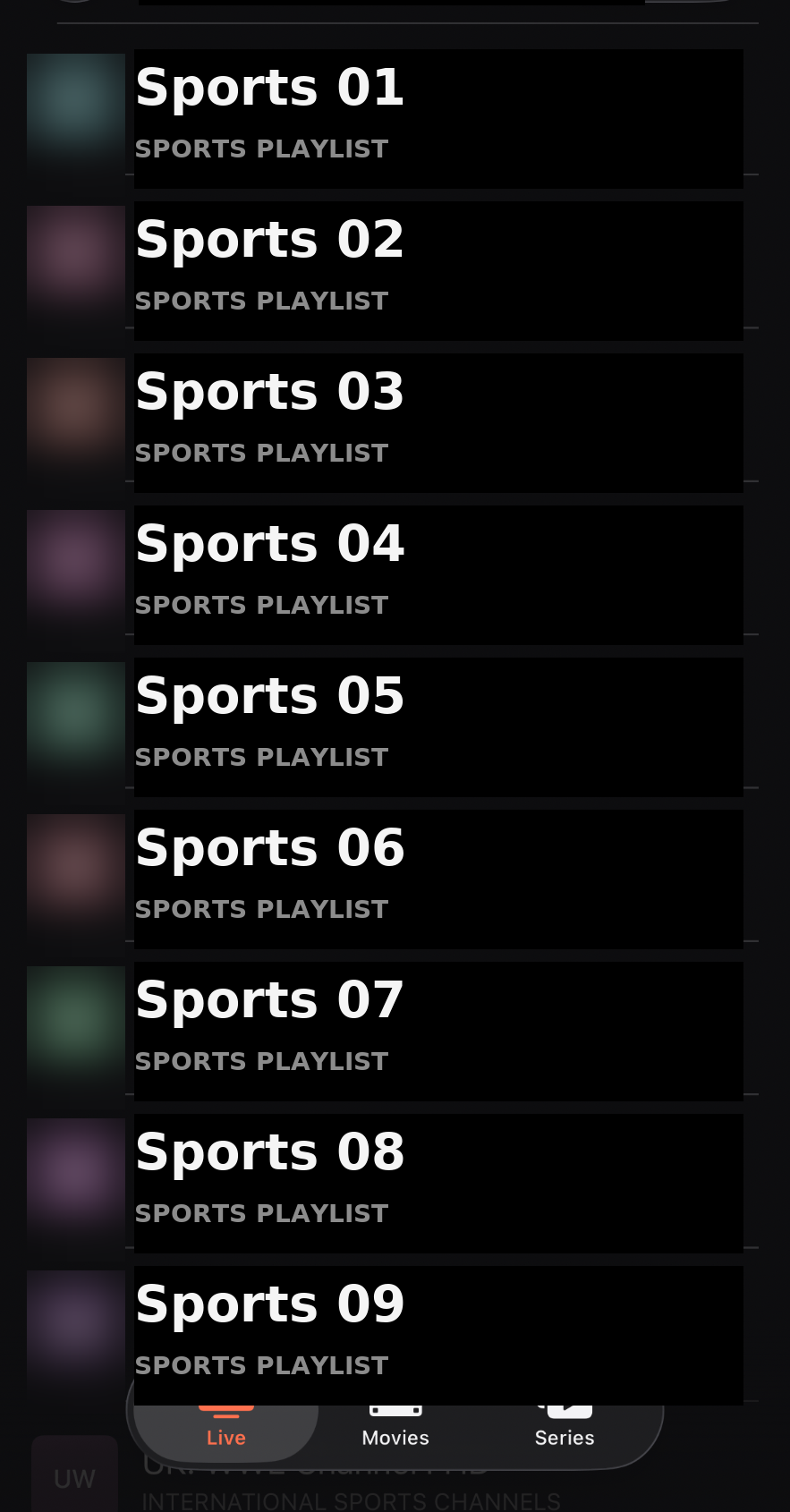 Kanalo sports channels list on iPhone